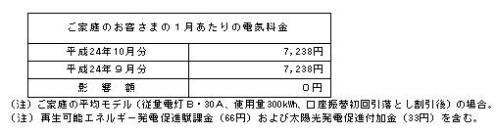 ご家庭のお客さまへの影響(税込)の表